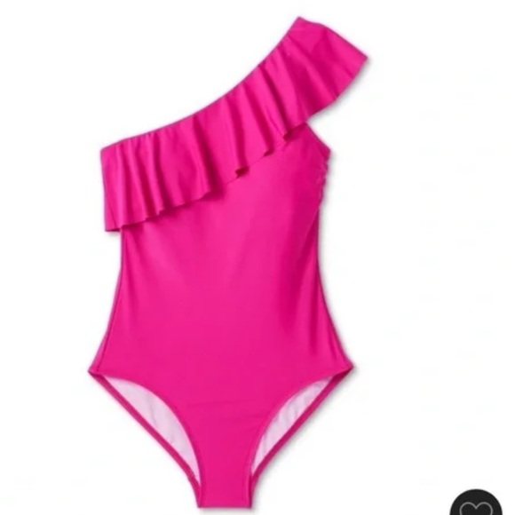 Kona Sol One Piece Bathing Suit Pink Ruffle One Shoulder NWOT 14 - Picture 2 of 3